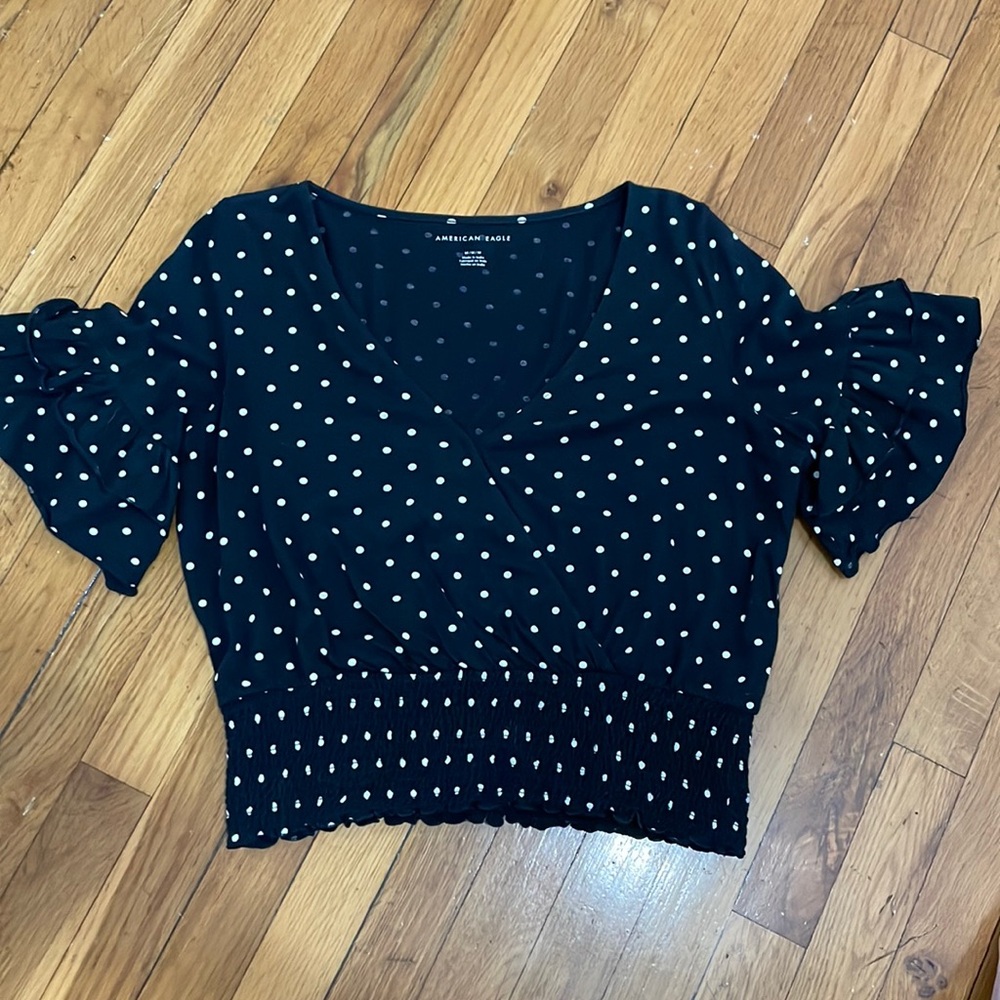 American Eagle faux wrap ruffle bell sleeve crop top size M